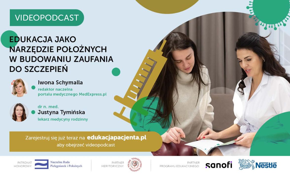 Baner OIPiP poziom videopodcast Edukacja jako narzędzie położnych w budowaniu zaufania do szczepień